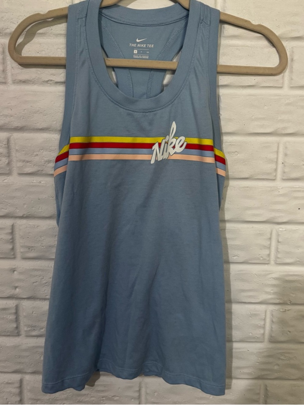 Nike Racerback Tank Women’s Small Light Blue Retro Stripes Active Multicolor - Picture 1 of 3